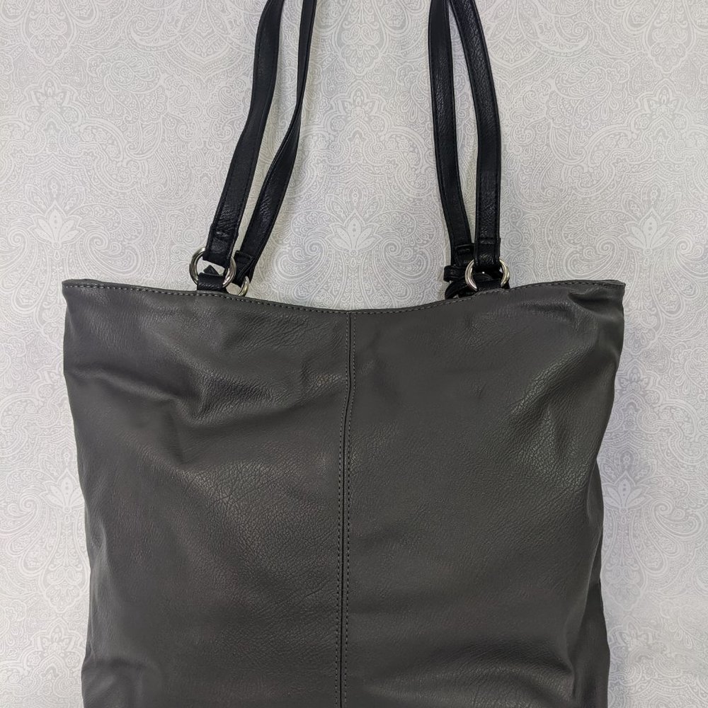 STYLE & CO Brandy PVC faux-leather tasseled women's tote bag + pouch GREY - Picture 4 of 6
